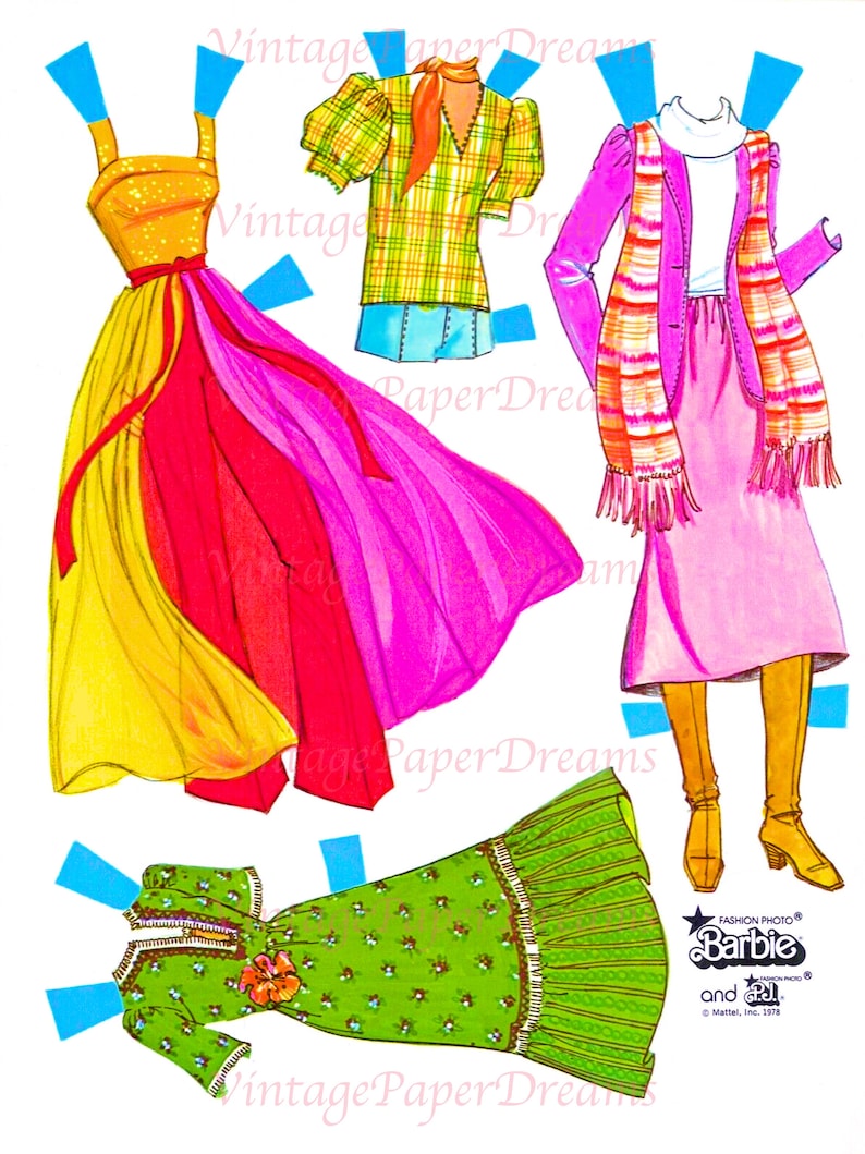 Vintage Paper Doll Printable PDF fashion Photo Barbie Paper Etsy