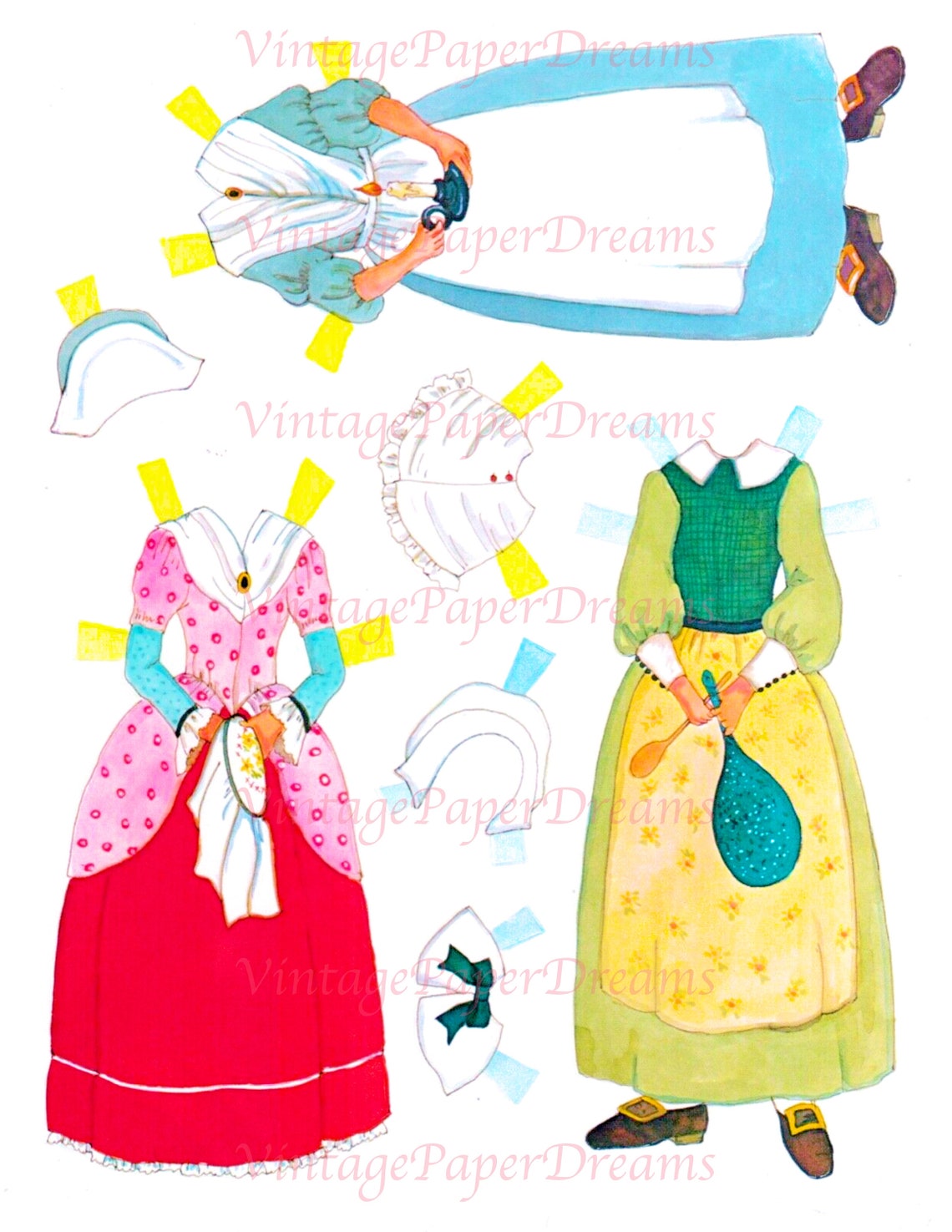 Vintage Paper Doll Printable PDF Early America Paper Dolls 70s 1970s