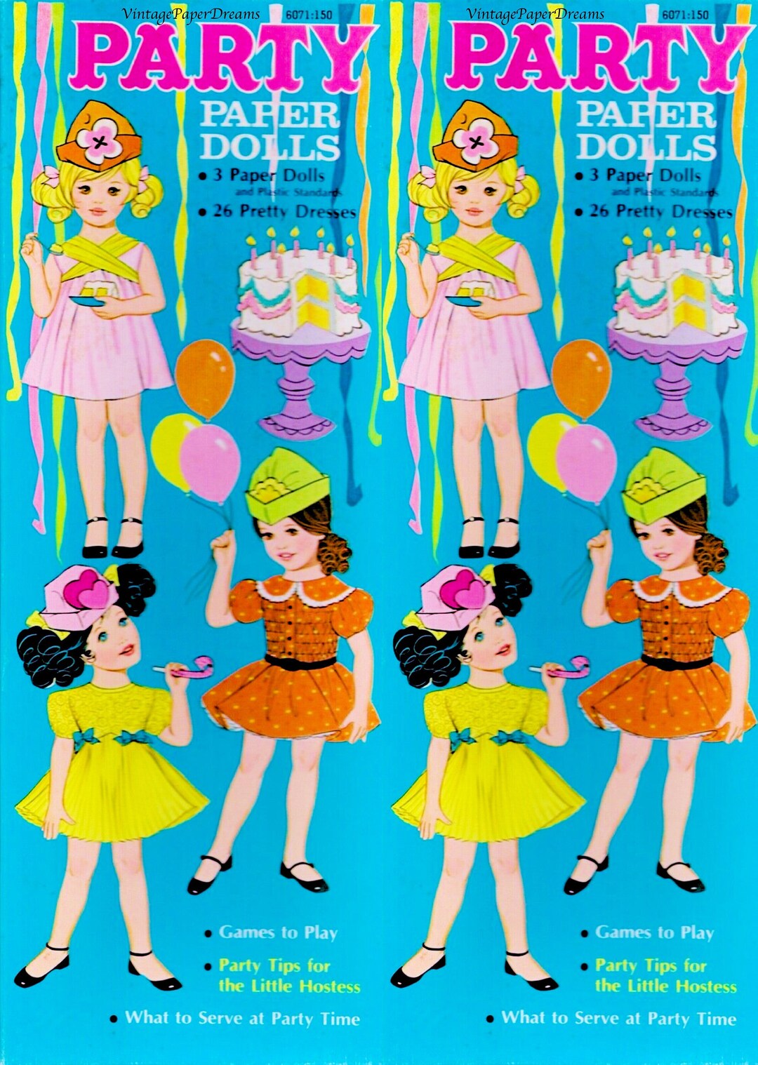 Vintage Paper Doll Printable PDF Birthday Party Girls Paper Dolls 60s