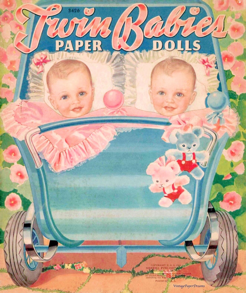 Vintage Paper Doll Printable PDF twin Baby Paper Dolls JPEG 40s 1940s