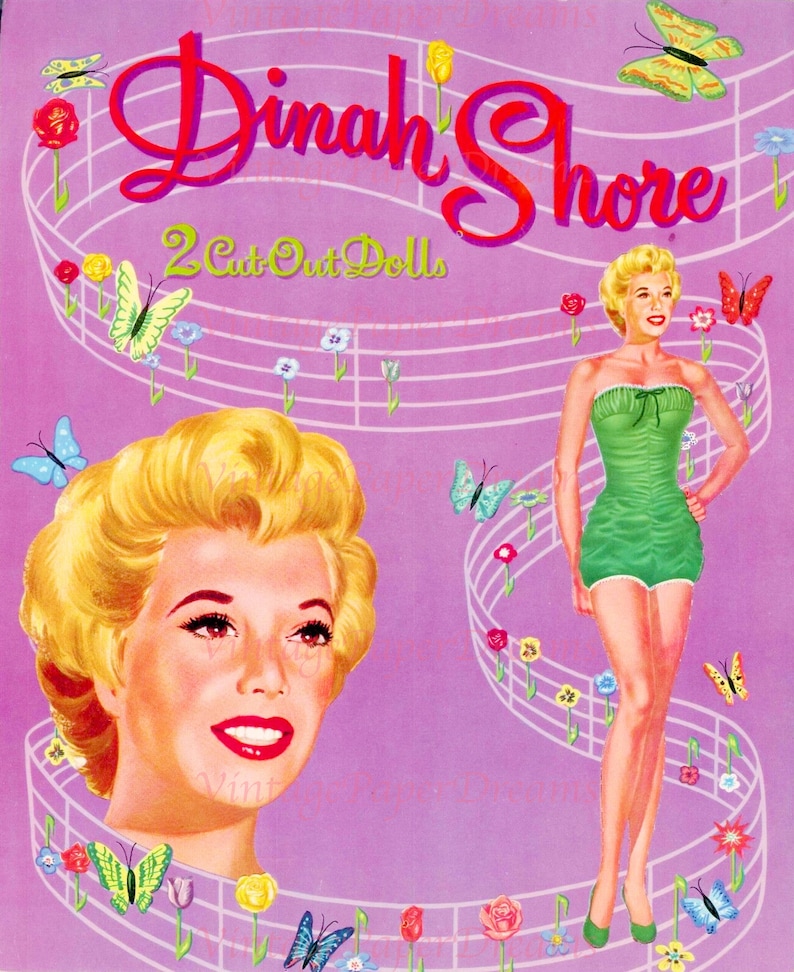 Vintage Paper Doll Printable PDF dinah Shore Paper Doll 50s 1950s