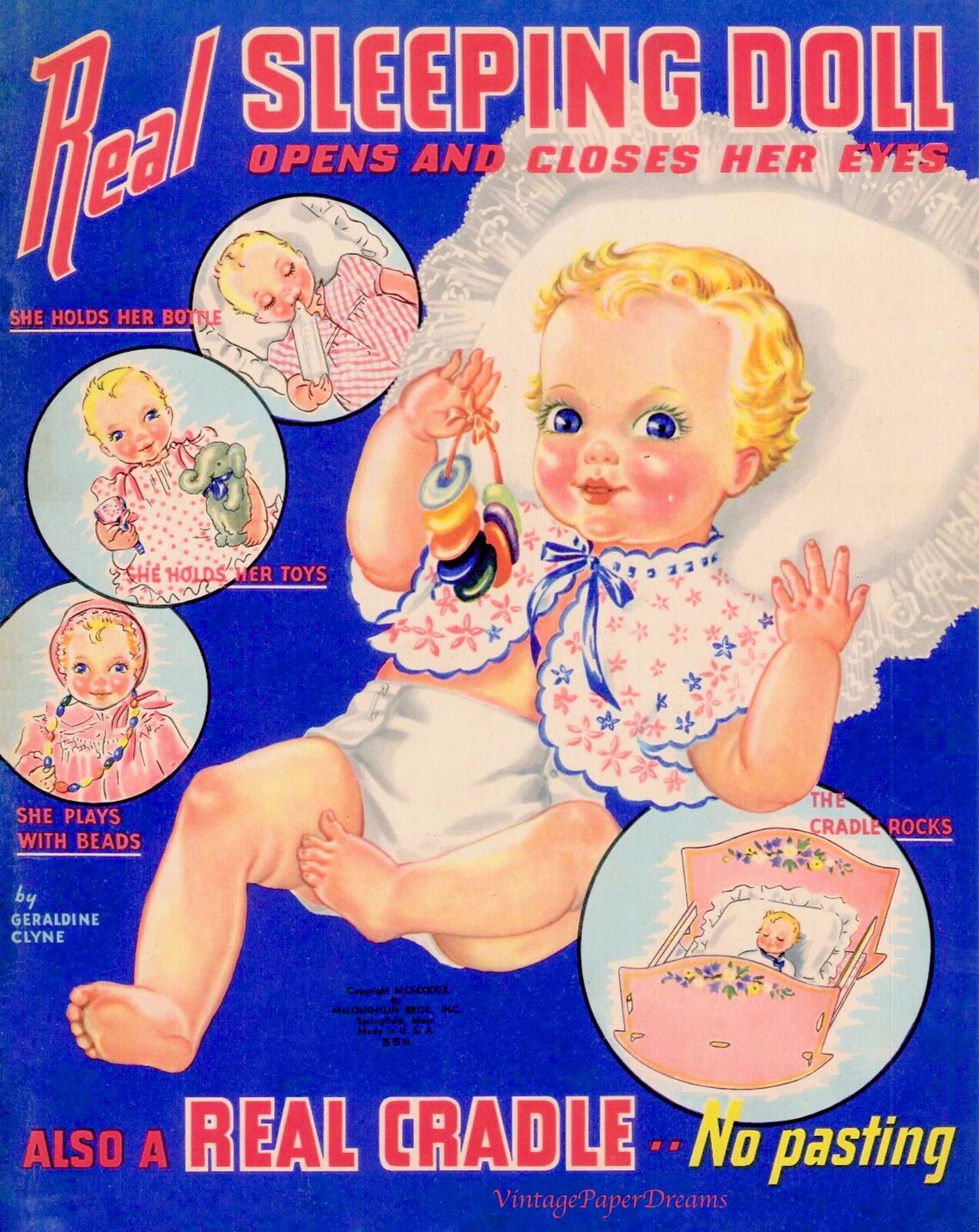 Vintage Paper Doll Printable PDF sleeping Baby Paper Doll Etsy