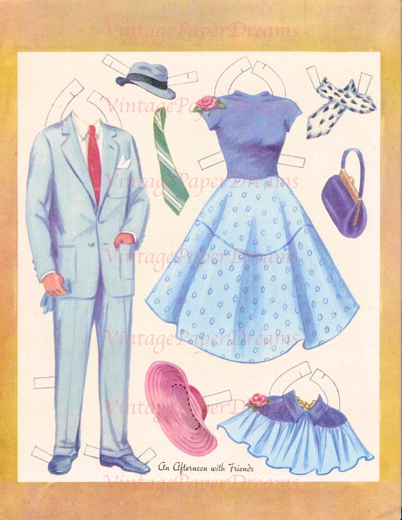Vintage Paper Doll Printable PDF boyfriend Girlfriend Paper Dolls 50s 1950s Paper Doll Download