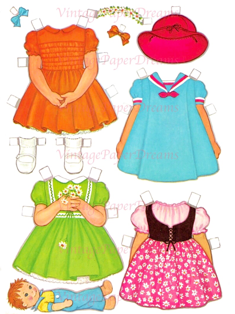 Vintage Paper Doll Printable PDF Little Girl Paper Dollies 60s 1960s
