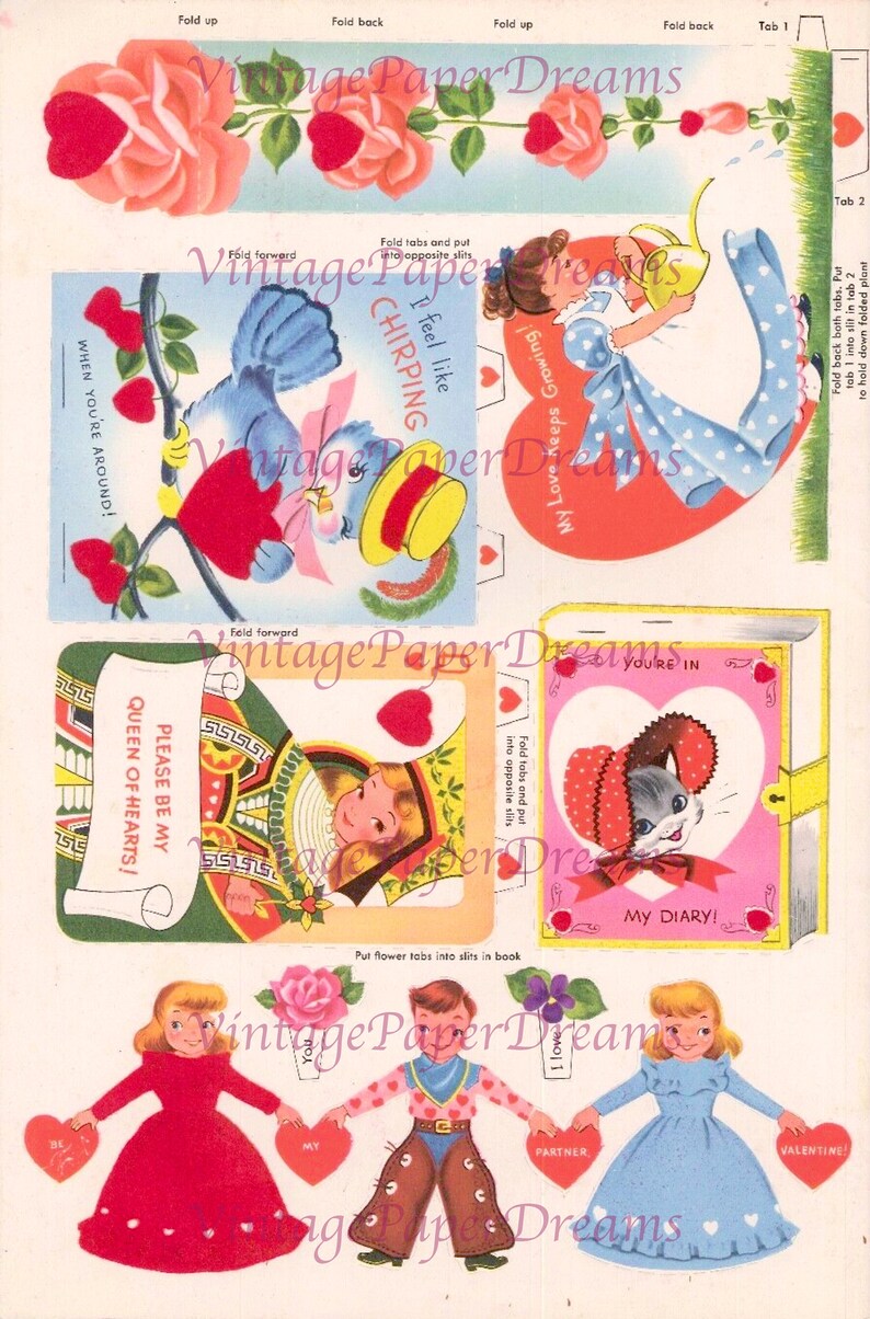 40 Vintage Valentines Card Printable PDF 1950s Holiday Card Paper Doll ...