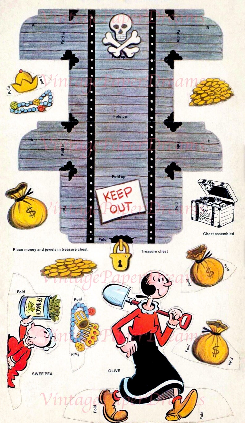 Vintage Paper Doll Printable PDF popeye Paper Doll 1961 60s 1960s Paper ...