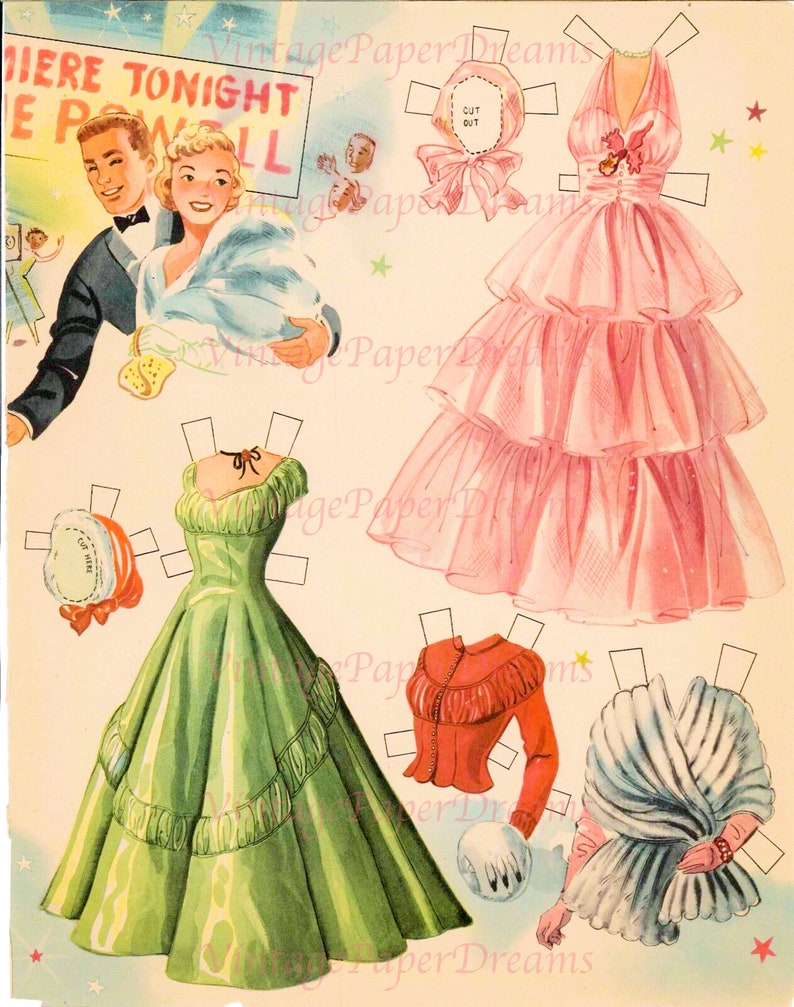 Vintage Paper Doll Printable PDF jane Powell Paper Doll JPEG 40s 1940s Paper Doll Download