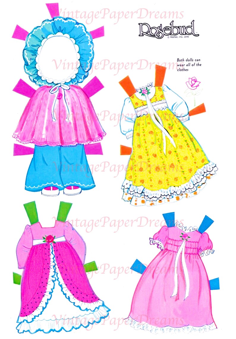Vintage Paper Doll Printable PDF rosebud Paper Dolls 70s Etsy