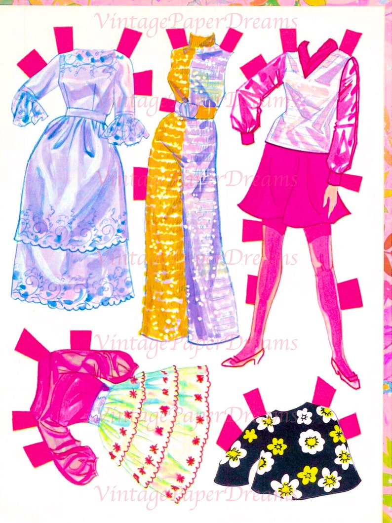 Vintage Paper Doll Printable PDF Mod Barbie Paper Doll 60s 1960s Paper Doll Clothes Digital