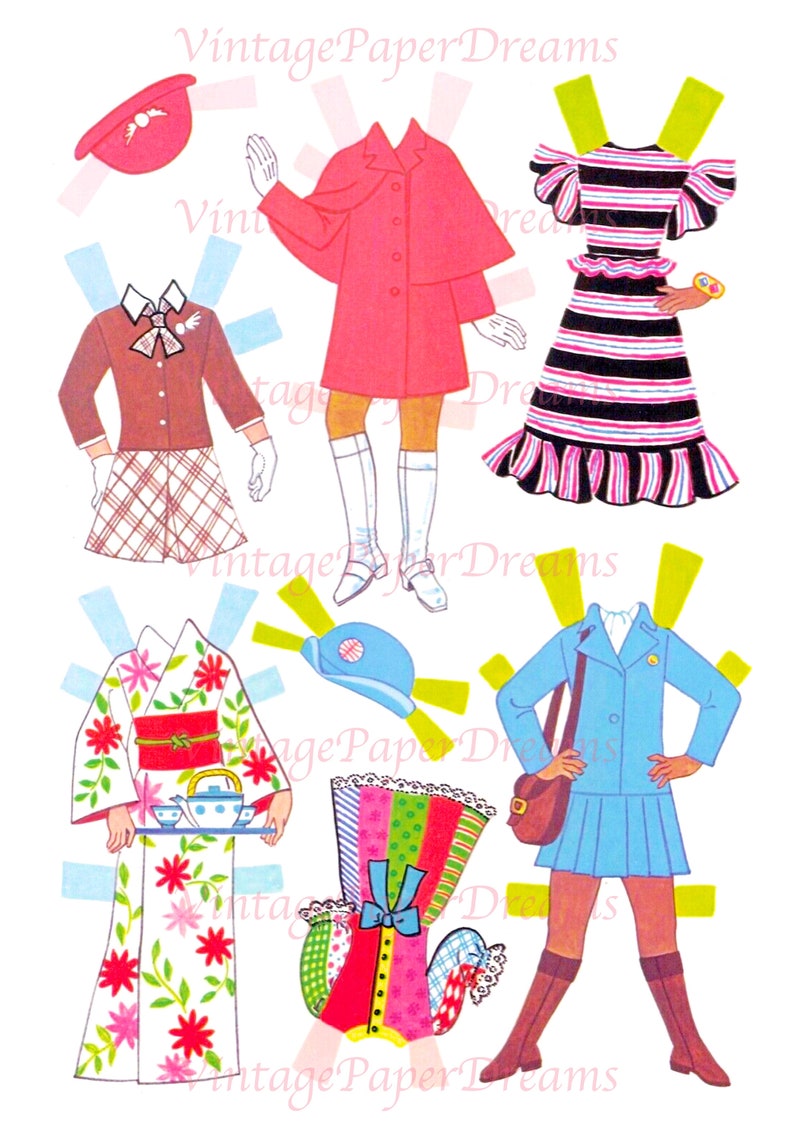 Vintage Paper Doll Printable PDF career Lady Paper Doll 70s 1970s Black