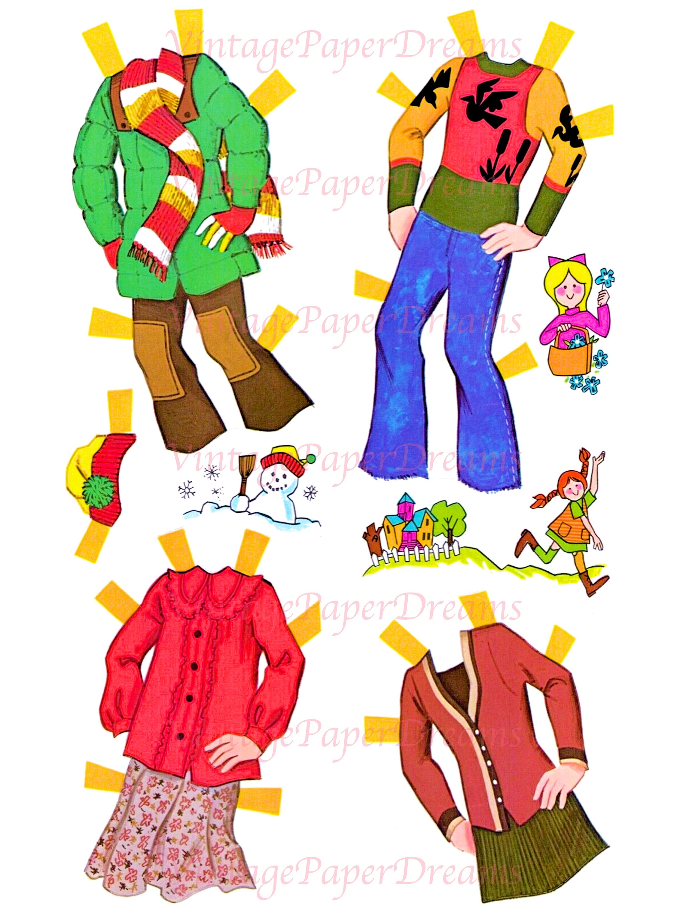Vintage Paper Doll Printable PDF pippi Longstocking Paper Doll 70s 1970s Paper Doll Book Pattern