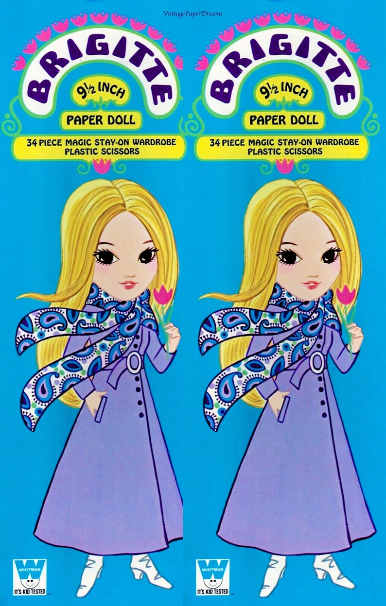 Vintage Paper Doll Printable PDF brigitte Paper Doll Book JPEG 70s 1970s Paper Doll Digital