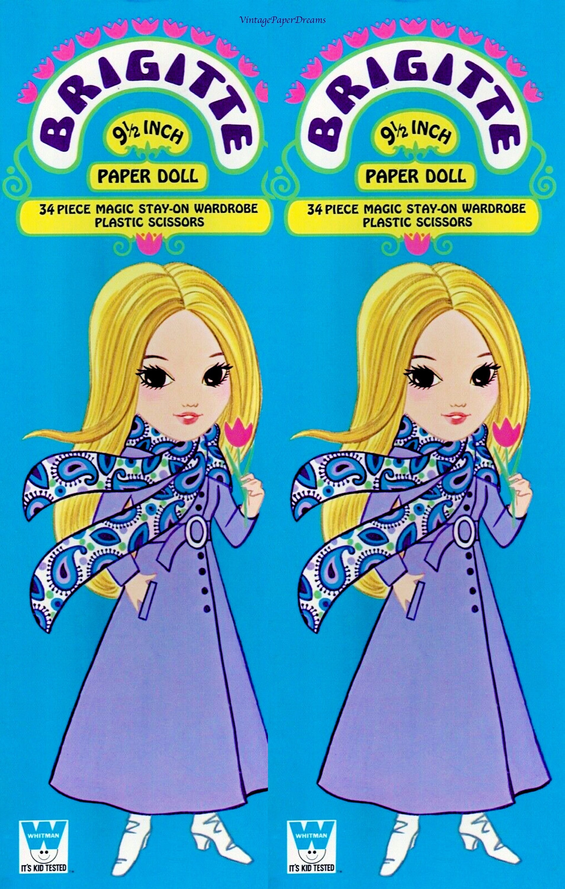 Vintage Paper Doll Printable PDF brigitte Paper Doll Book JPEG 70s 1970s Paper Doll Digital