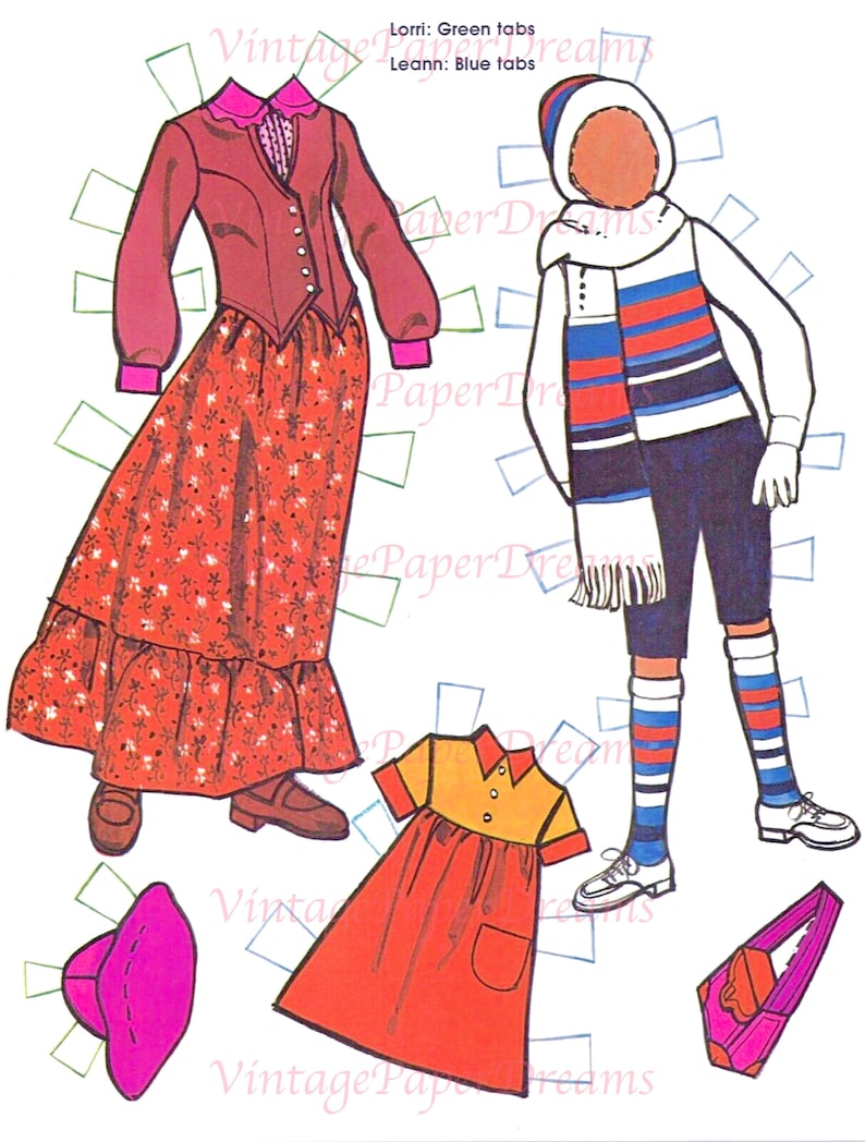 Vintage Paper Doll Printable PDF winter Sisters Paper Doll 70s 1970s