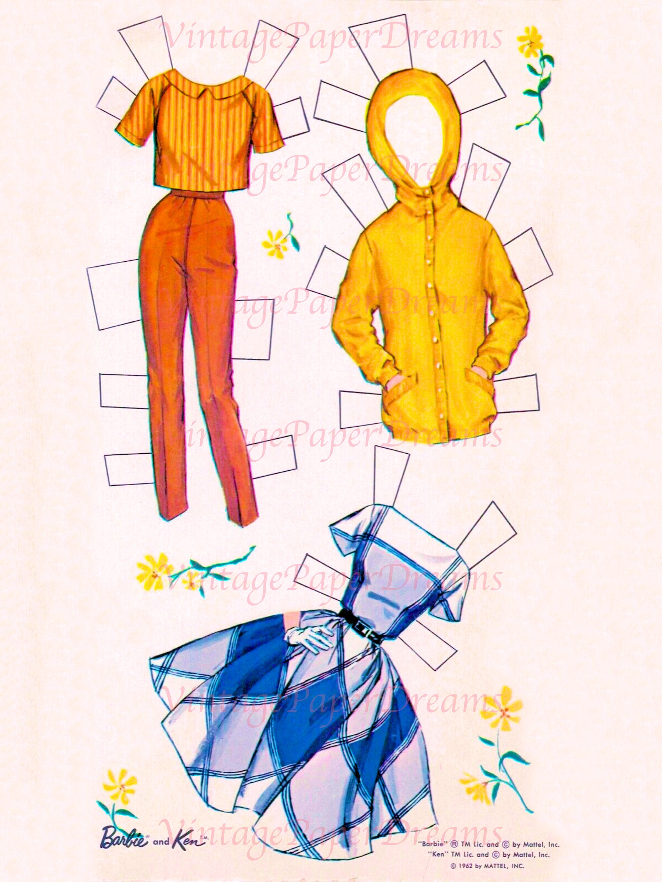 Vintage Paper Doll Printable PDF barbie Ken Paper Doll 60s 1960s Paper