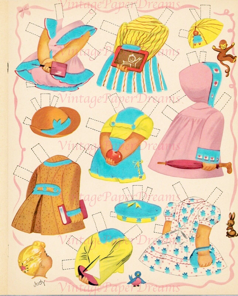 Vintage Paper Doll Printable PDF Baby Doll Paper Doll JPEG 50s 1950s Little Kid Paper Doll