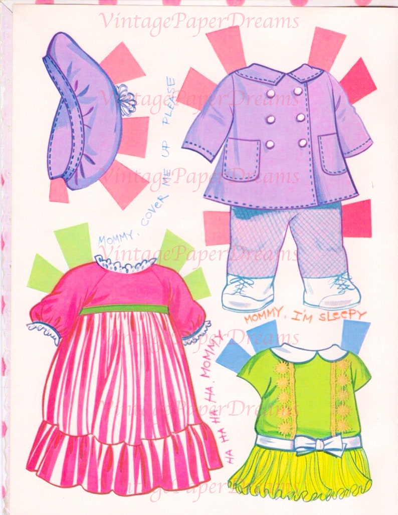 Vintage Paper Doll Printable PDF drowsy Baby Paper Doll 70s 1970s