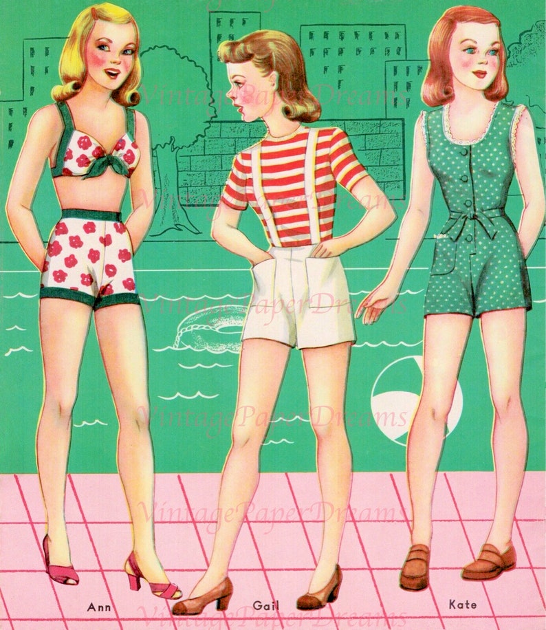 Vintage Paper Doll Printable PDF campus Queens Paper Dolls 40s 1940s