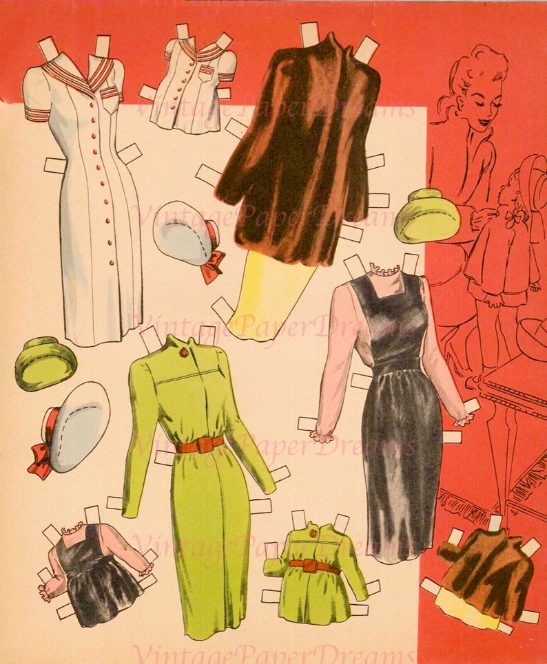 Vintage Paper Doll Printable PDF Mother Daughter Paper Dolls Etsy