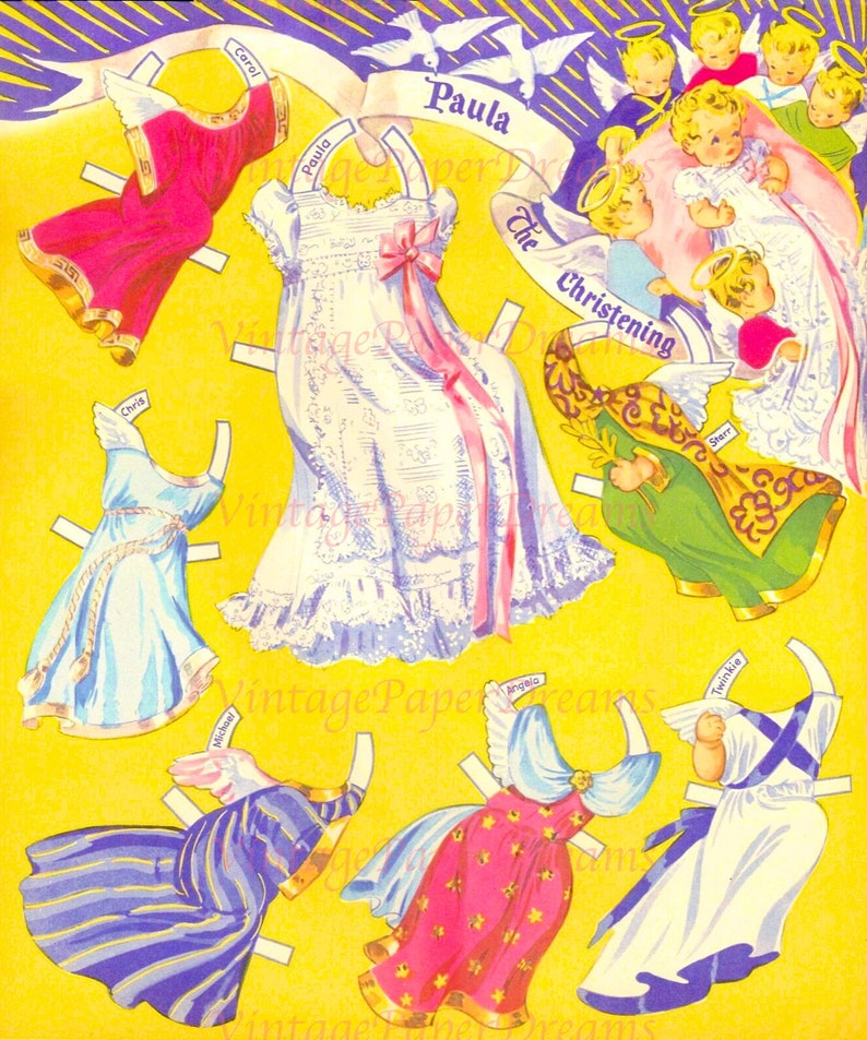 Vintage Paper Doll Printable PDF angel Babies Paper Doll 50s 1950s Winged Cherub Paper Doll