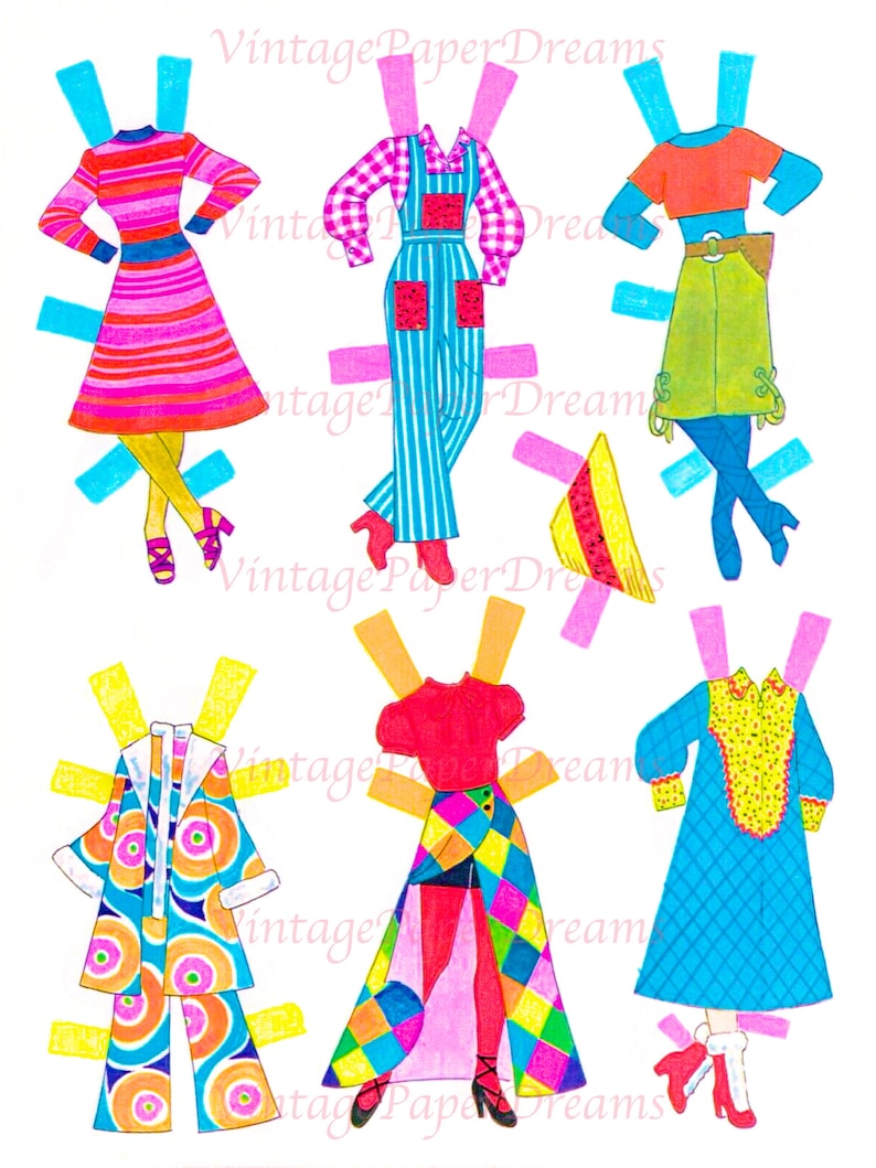 Vintage Paper Doll Printable PDF dawn Paper Doll 70s 1970s Black Paper