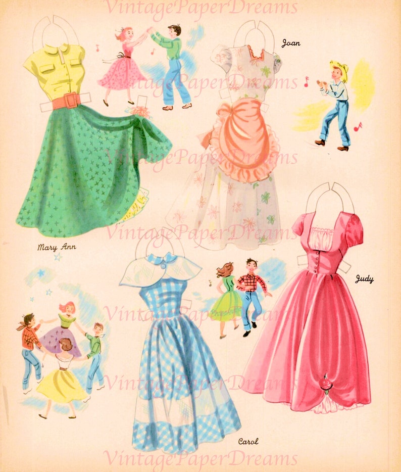 Vintage Paper Doll Printable PDF teenager Paper Doll JPEG 50s 1950s High School Teen Blonde