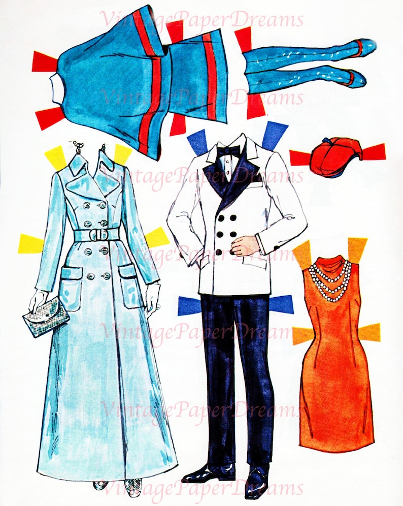 Vintage Wedding Paper Doll Printable PDF JPEG bridal Paper Doll 70s