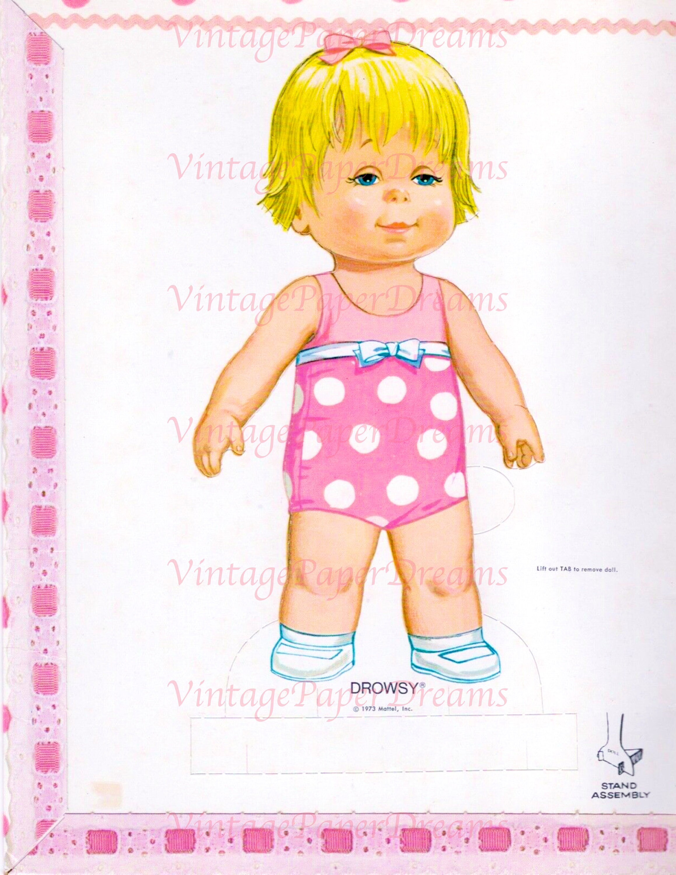 Vintage Paper Doll Printable PDF drowsy Baby Paper Doll 70s 1970s ...