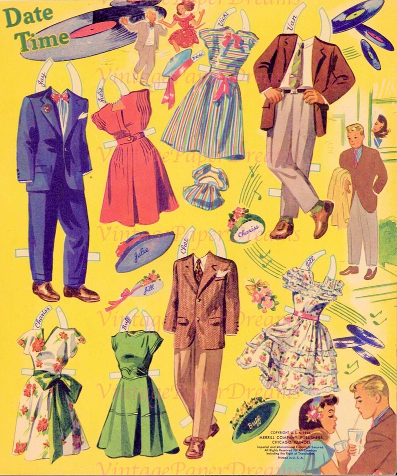 Vintage Paper Doll Printable PDF teen Town Paper Dolls 40s 1940s Paper