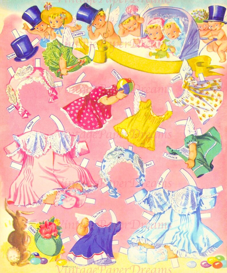 Vintage Paper Doll Printable PDF angel Babies Paper Doll 50s 1950s