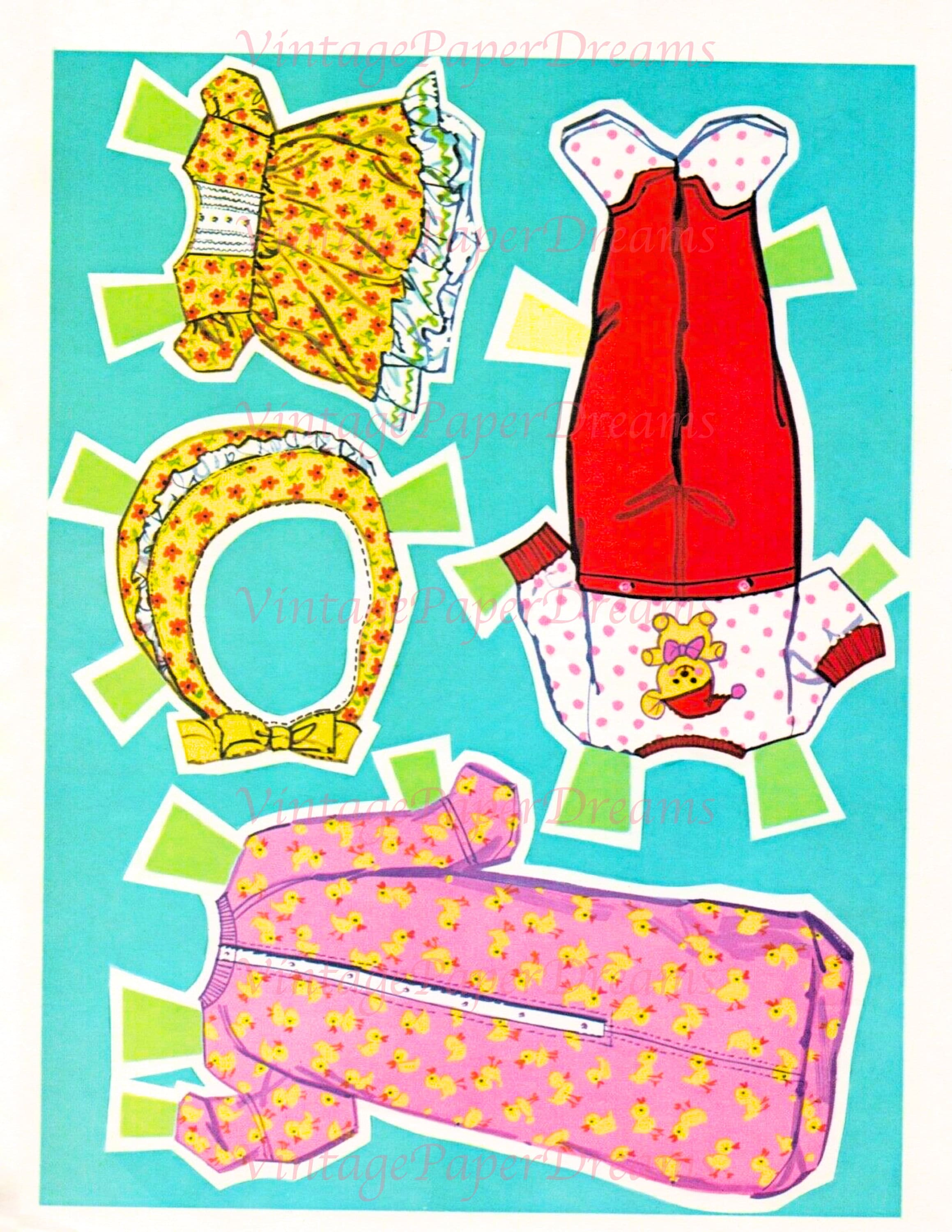 Vintage Paper Doll Printable PDF bubble Bathtime Baby Paper Doll 70s 1970s Paper Doll Digital