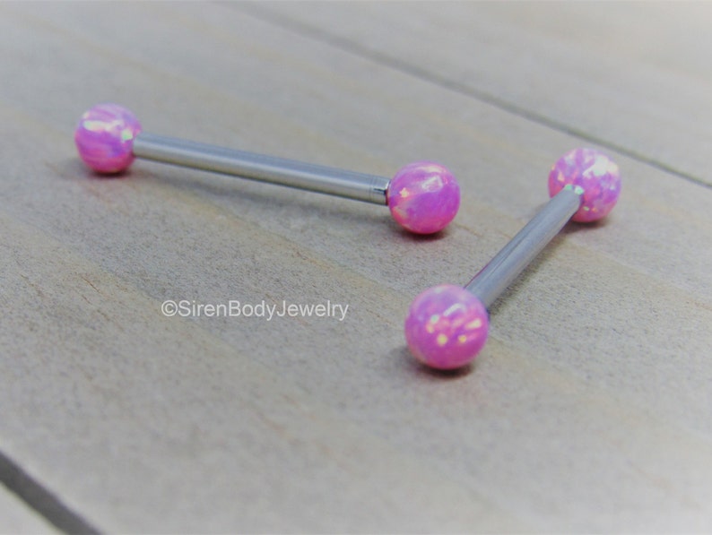 14g Nipple Piercing Barbells Titanium Pink Opal Ends 4mm Etsy