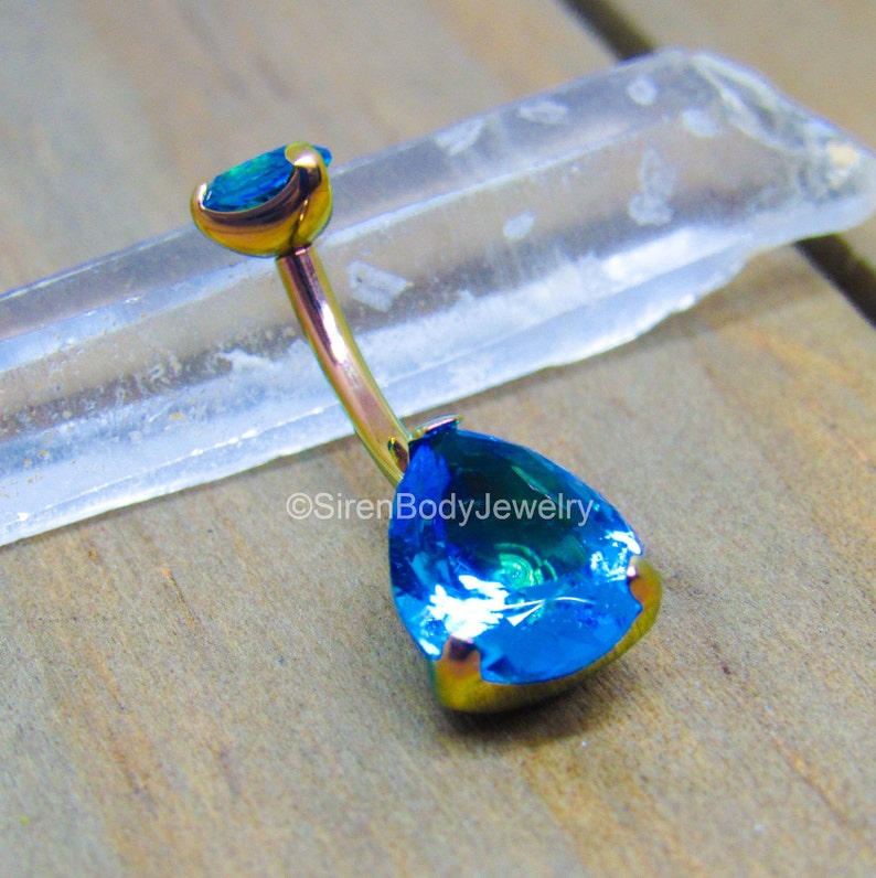 Titanium teardrop belly button ring 14g internally threaded hypoallergenic body jewelry curved barbell pick your color