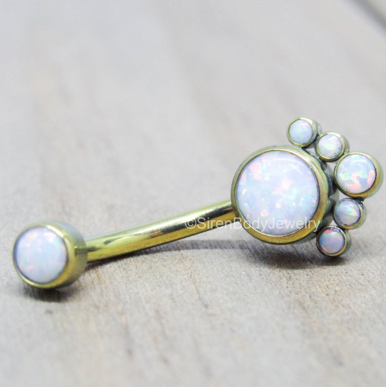 Opal belly button ring 14g white opals cluster anodized Etsy