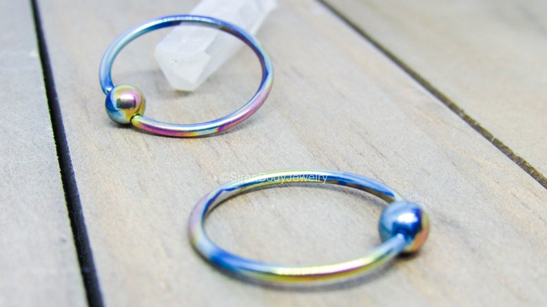 Titanium captive bead rings 14g nipple piercing hoops hypoallergenic 12 diameter pair anodized pick your color