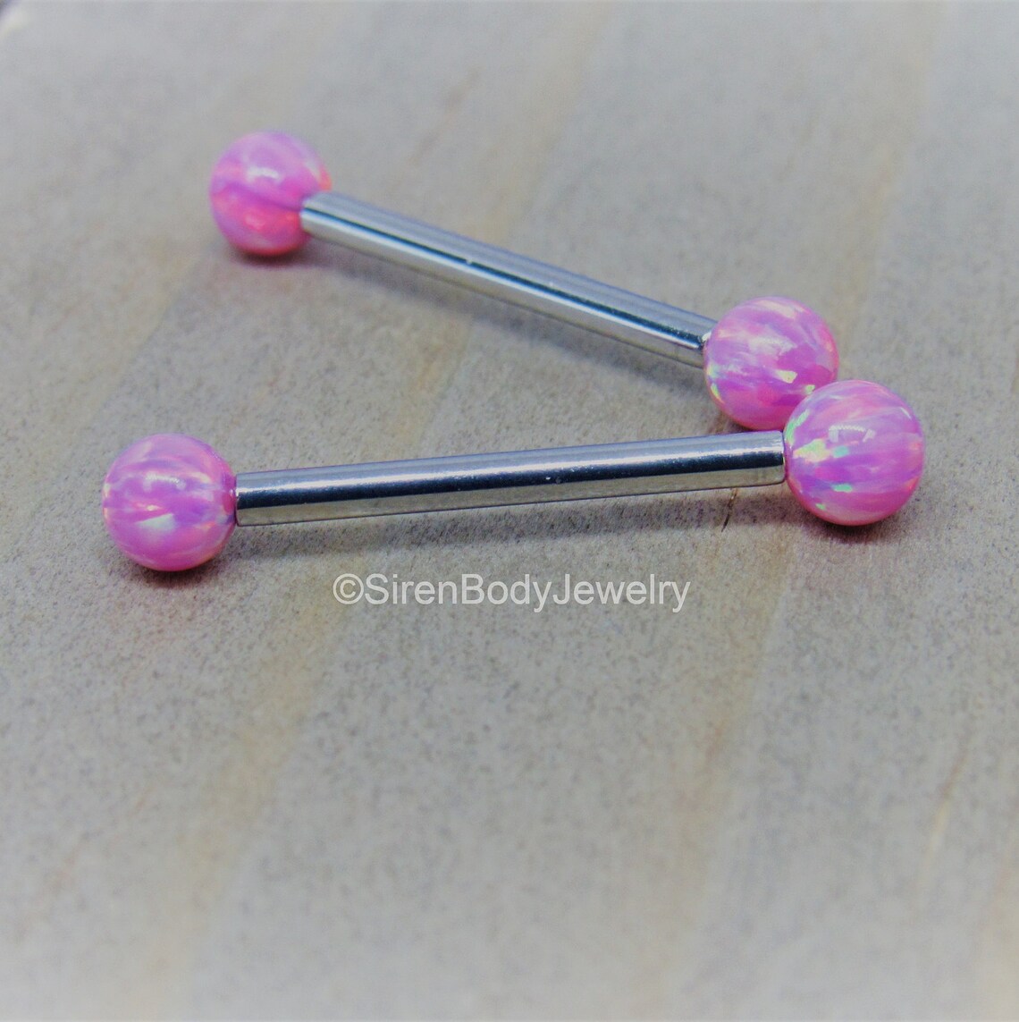 14g Nipple Piercing Barbells Titanium Pink Opal Ends 4mm Etsy