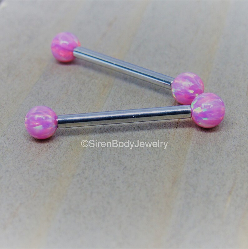 14g Nipple Piercing Barbells Titanium Pink Opal Ends 4mm Etsy