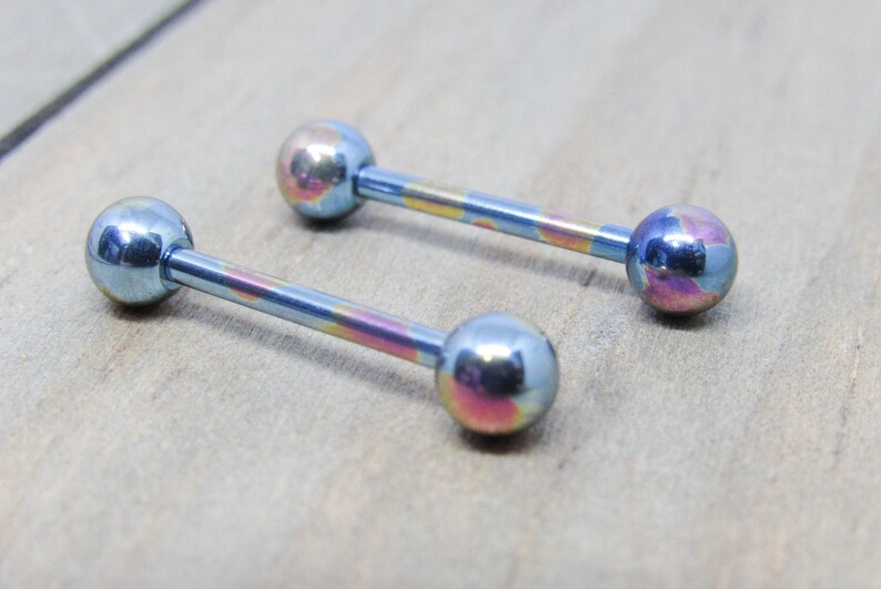 Oil slick nipple piercing barbells 14g titanium anodized Etsy