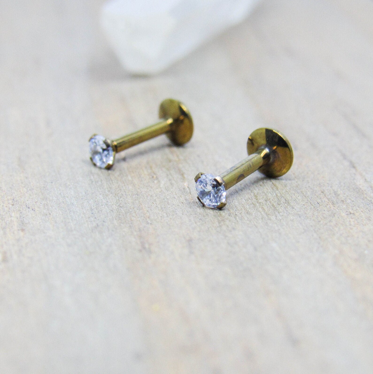 Titanium flat back earrings 16g 3mm prong set clear CZ Etsy