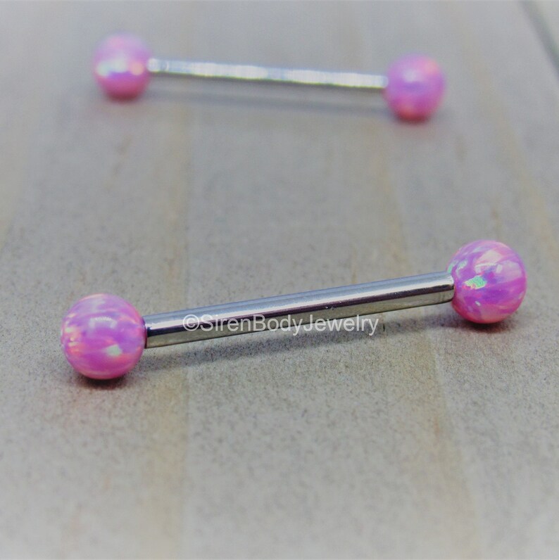 14g Nipple Piercing Barbells Titanium Pink Opal Ends 4mm Etsy