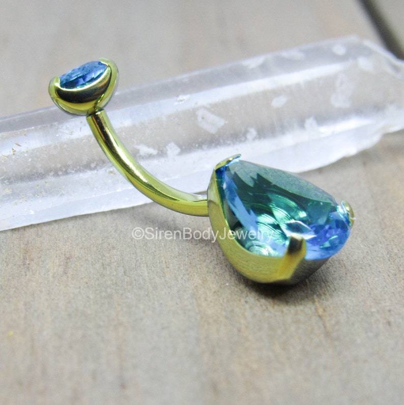 Titanium teardrop belly button ring 14g internally threaded hypoallergenic body jewelry curved barbell pick your color