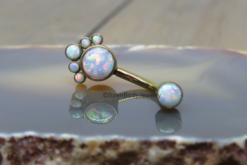 Opal belly button ring 14g white opals cluster anodized Etsy