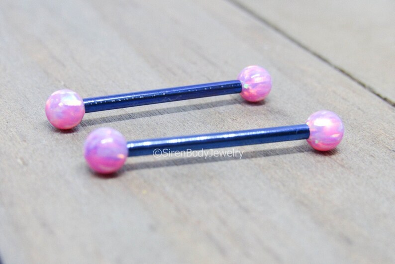 14g Nipple Piercing Barbells Titanium Pink Opal Ends 4mm Etsy