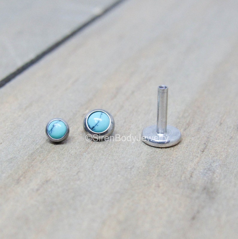Turquoise Flat Back Earrings 16g Titanium High Polish | Etsy