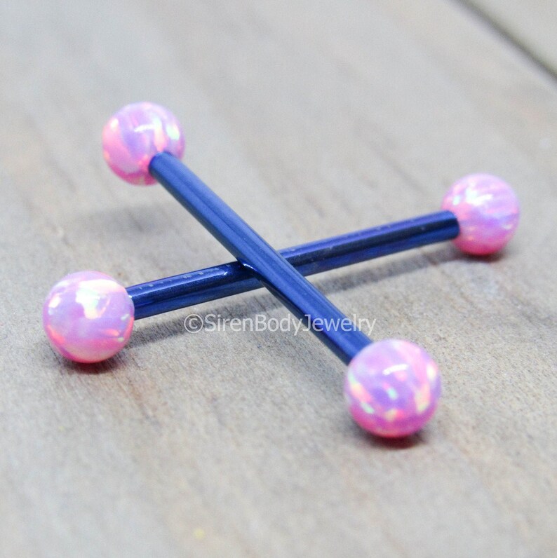 14g Nipple Piercing Barbells Titanium Pink Opal Ends 4mm Etsy
