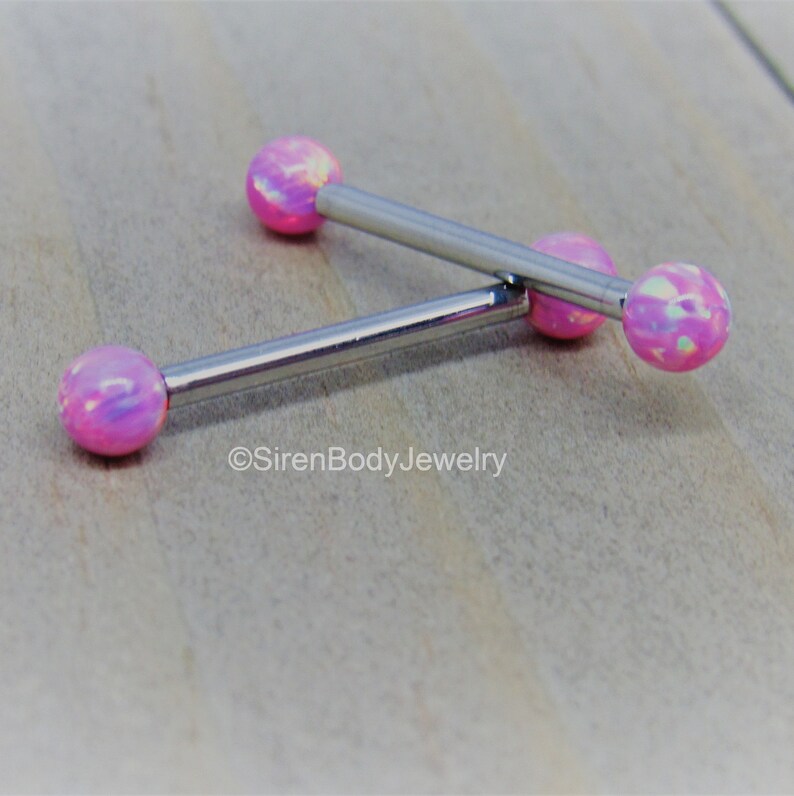 14g Nipple Piercing Barbells Titanium Pink Opal Ends 4mm Etsy