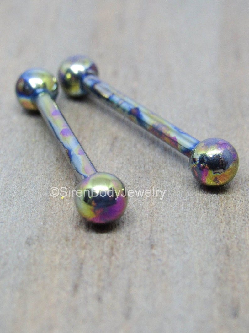 Oil slick nipple piercing barbells 14g titanium anodized Etsy