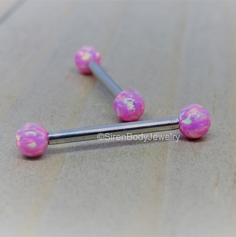 14g Nipple Piercing Barbells Titanium Pink Opal Ends 4mm Etsy