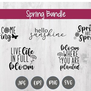 Spring svg Bundle/ Spring Bundle/ Hello Sunshine/ Live Life In Full Bloom/ Bloom Where You Are Planted/ Cricut Cut Files/ Cricut svg files