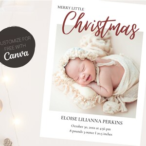 Plantilla de tarjeta de Navidad de anuncio de bebé, Feliz Navidad, Primera Navidad del bebé, Tarjeta de Navidad minimalista, Tarjeta navideña